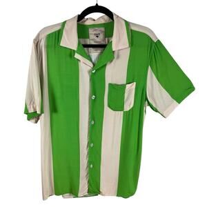 OAS Cuba Camp Shirt Emerald Green Stripe Viscose Size M Resort Wear Button Up